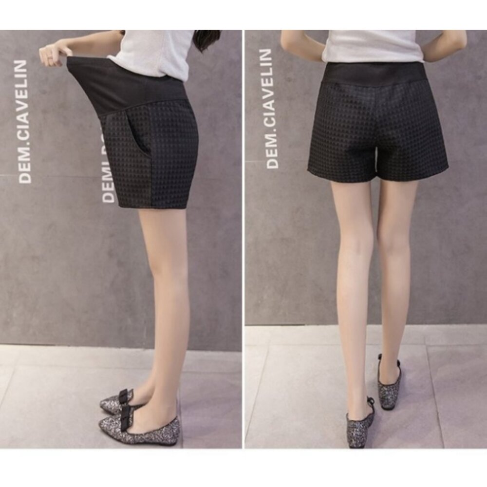 【P4926】 夏日 緹花 格紋 托腹褲 高腰托腹 孕婦裝 孕婦短褲托腹褲 韓系-圖片-8