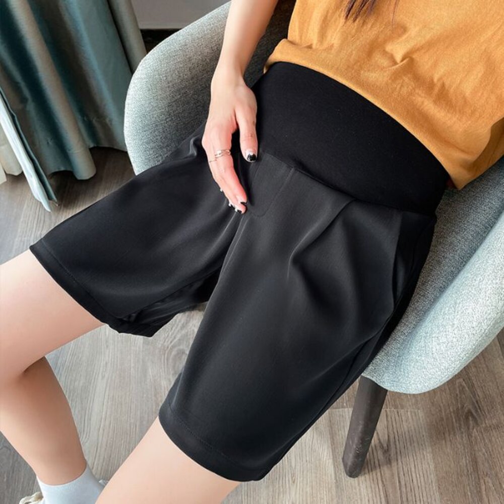 【P5222】 夏日 薄款 高腰 五分 直筒 寬鬆 五分褲 孕婦 西裝 短褲 韓系 實拍 高腰 孕婦短褲-圖片-6