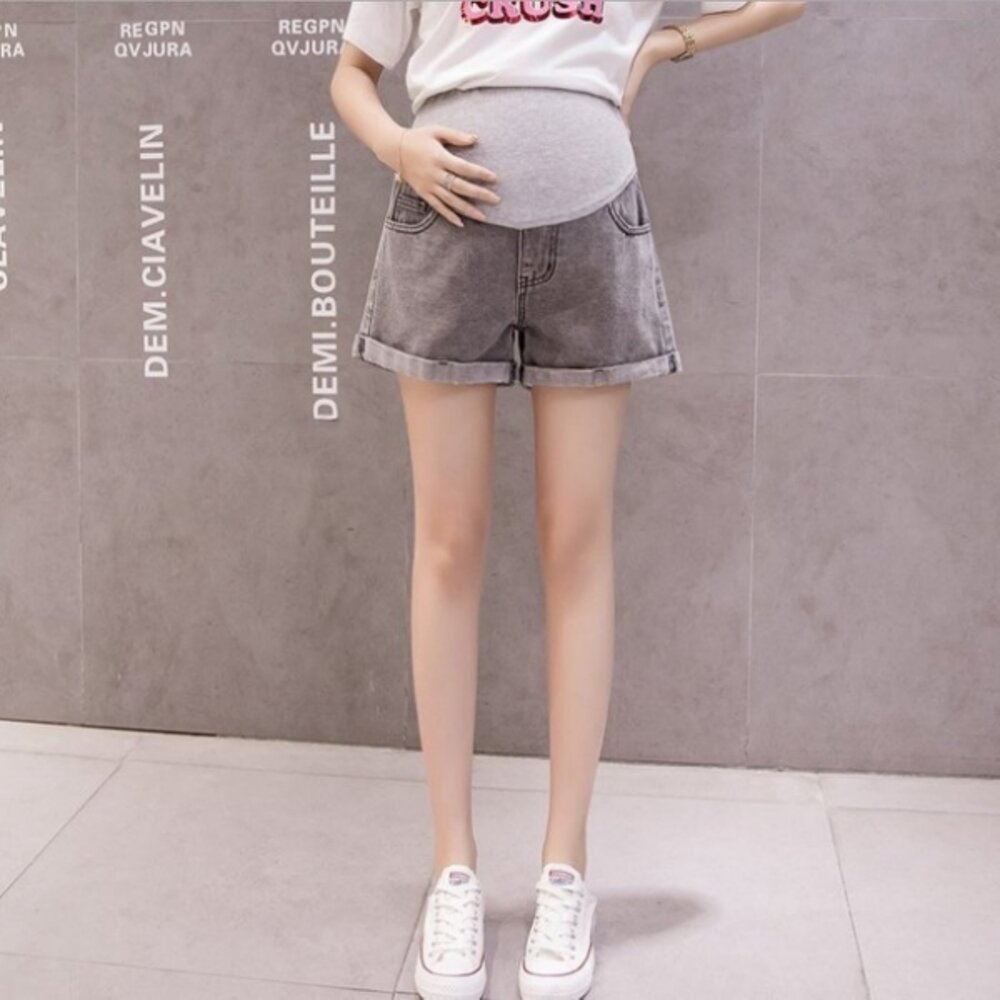 【P5387】 夏日 反摺 顯瘦 牛仔短褲 托腹短褲 孕婦托腹 短褲 韓系 牛仔 托腹 短褲-圖片-2