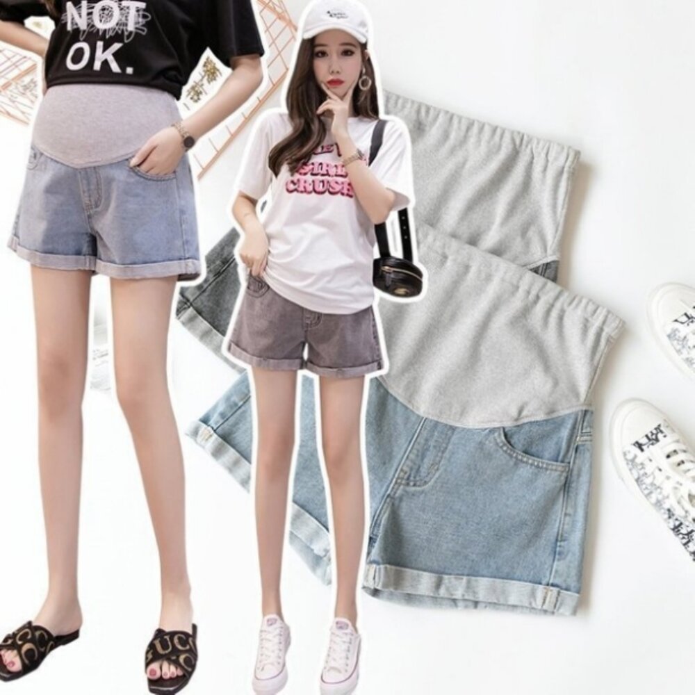 【P5387】 夏日 反摺 顯瘦 牛仔短褲 托腹短褲 孕婦托腹 短褲 韓系 牛仔 托腹 短褲-圖片-5