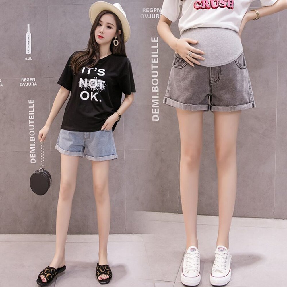 【P5387】 夏日 反摺 顯瘦 牛仔短褲 托腹短褲 孕婦托腹 短褲 韓系 牛仔 托腹 短褲-圖片-6