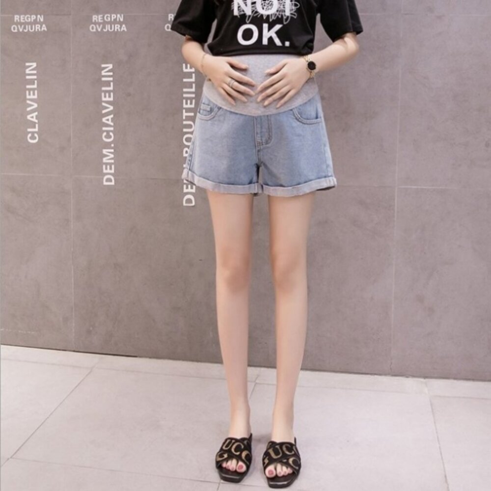 【P5387】 夏日 反摺 顯瘦 牛仔短褲 托腹短褲 孕婦托腹 短褲 韓系 牛仔 托腹 短褲-圖片-10