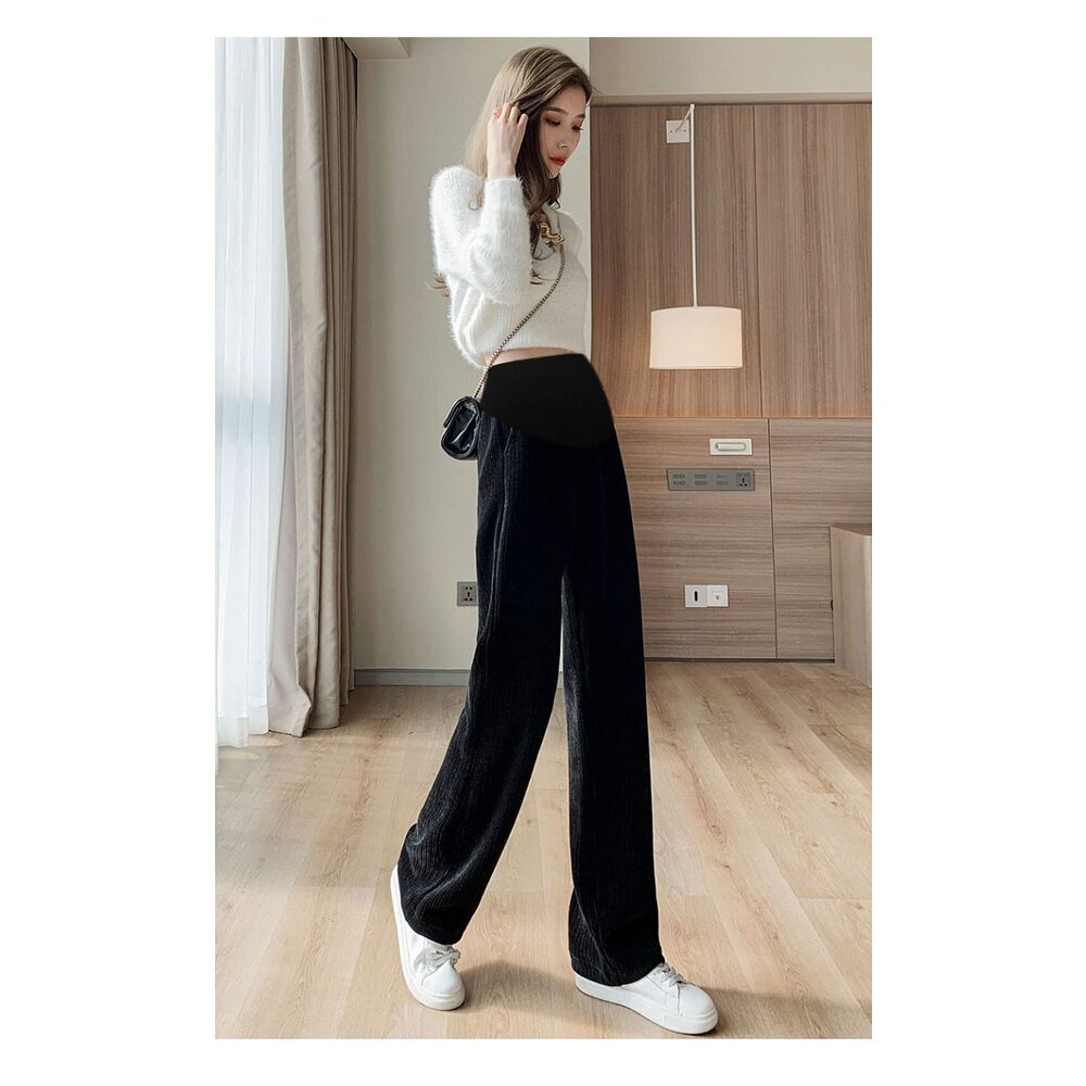 【P6100】 冬日 韓系 坑條 孕婦 寬褲 保暖 仿羊絨 孕婦長褲 孕婦褲 高腰 托腹褲 保暖褲-圖片-8