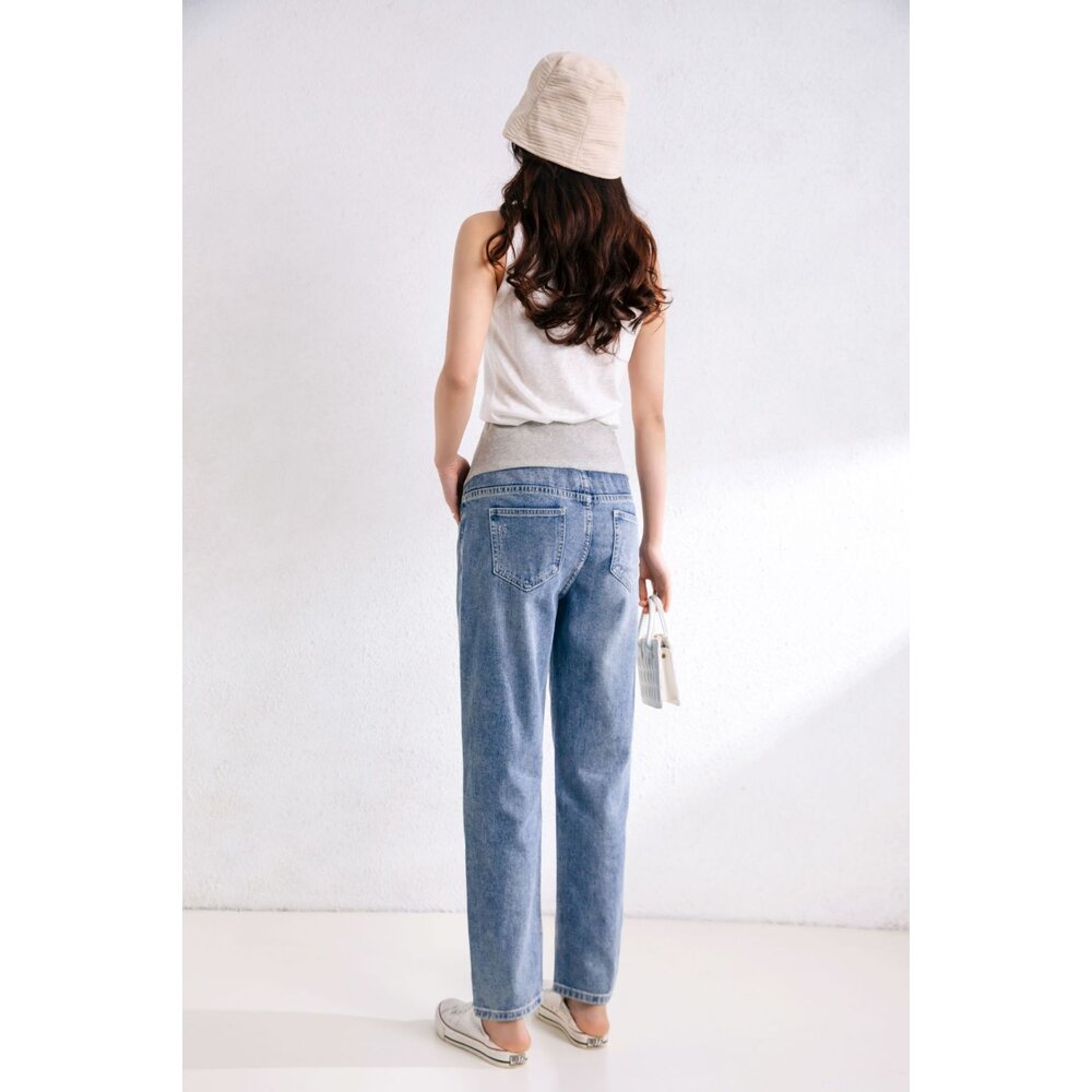 【P6222】 四季 牛仔 孕婦托腹褲 孕婦裝 孕婦長褲 直筒 寬鬆 長褲 男友褲 孕婦牛仔褲-圖片-5