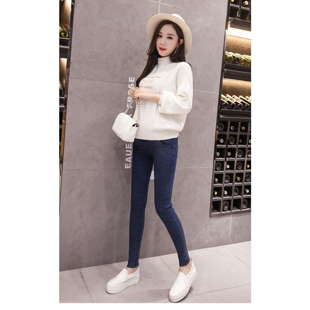 【P6312UK】 四季 彈力托腹褲 孕婦褲 高腰托腹 小腳褲 孕婦托腹褲 孕婦牛仔褲-圖片-3