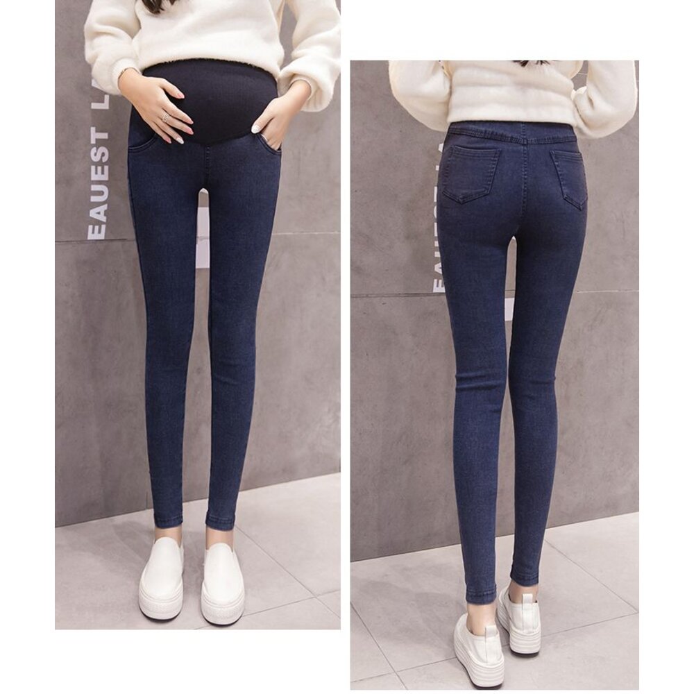 【P6312UK】 四季 彈力托腹褲 孕婦褲 高腰托腹 小腳褲 孕婦托腹褲 孕婦牛仔褲-圖片-4