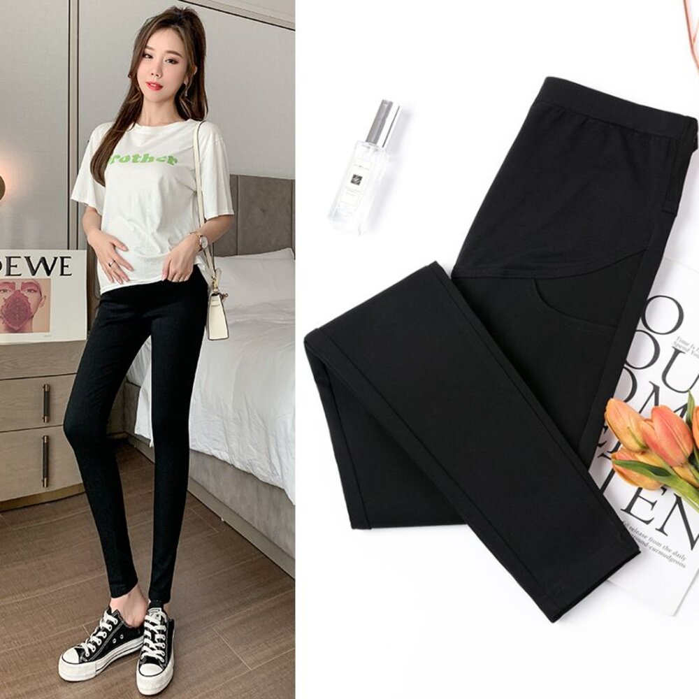 【P7216】 春秋 實拍 韓系 孕婦 高腰托腹褲 修身 鉛筆褲 可調節 腰圍 孕婦 九分褲 長褲-圖片-2