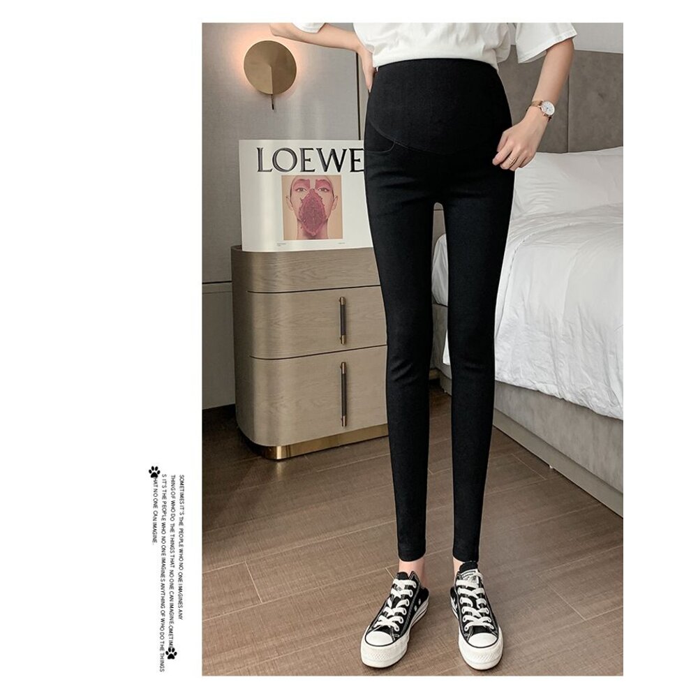 【P7216】 春秋 實拍 韓系 孕婦 高腰托腹褲 修身 鉛筆褲 可調節 腰圍 孕婦 九分褲 長褲-圖片-11