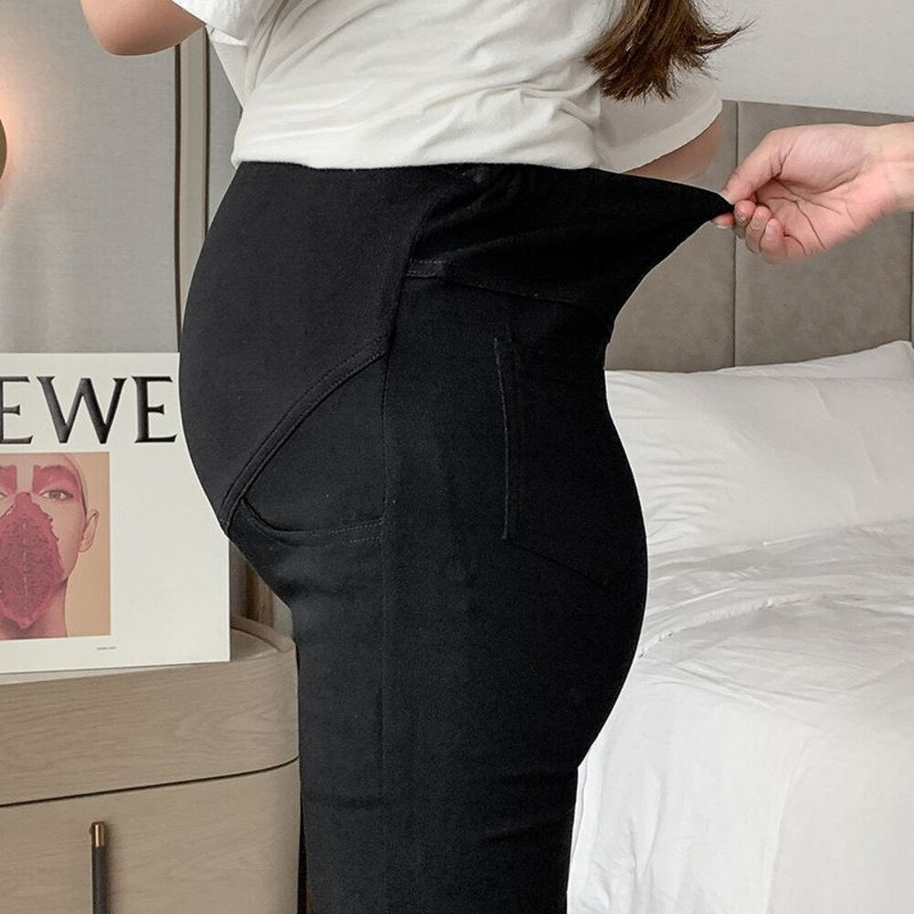 【P7216】 春秋 實拍 韓系 孕婦 高腰托腹褲 修身 鉛筆褲 可調節 腰圍 孕婦 九分褲 長褲-圖片-3