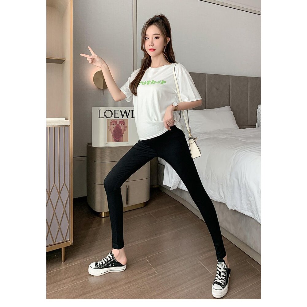 【P7216】 春秋 實拍 韓系 孕婦 高腰托腹褲 修身 鉛筆褲 可調節 腰圍 孕婦 九分褲 長褲-圖片-5