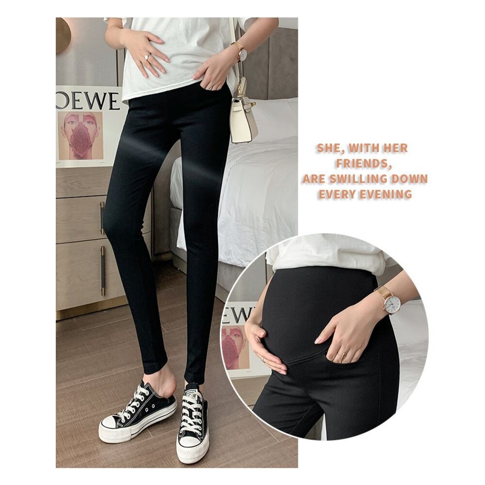 【P7216】 春秋 實拍 韓系 孕婦 高腰托腹褲 修身 鉛筆褲 可調節 腰圍 孕婦 九分褲 長褲-圖片-10