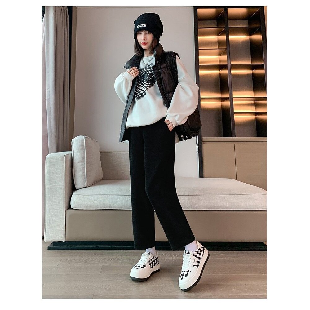 【P7306】秋冬 保暖燈芯絨 孕婦 老爺褲 高腰 九分褲 寬鬆 托腹褲 韓系 實拍-圖片-1