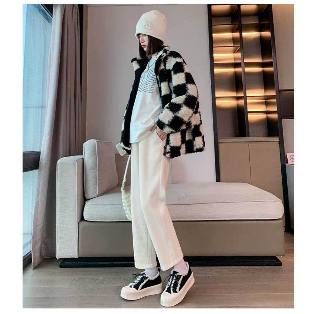 【P7306】秋冬 保暖燈芯絨 孕婦 老爺褲 高腰 九分褲 寬鬆 托腹褲 韓系 實拍-圖片-2