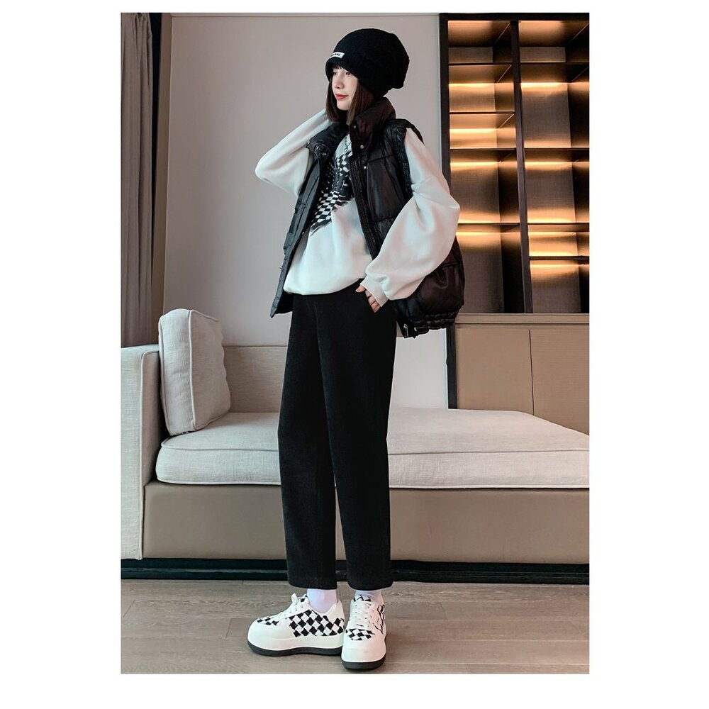 【P7307】秋冬 加厚 加絨 孕婦 老爺褲 高腰 九分褲 寬鬆 托腹褲 韓系 實拍-圖片-2