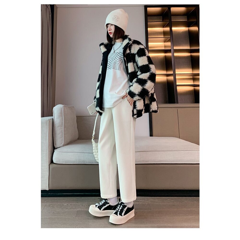 【P7307】秋冬 加厚 加絨 孕婦 老爺褲 高腰 九分褲 寬鬆 托腹褲 韓系 實拍-圖片-3