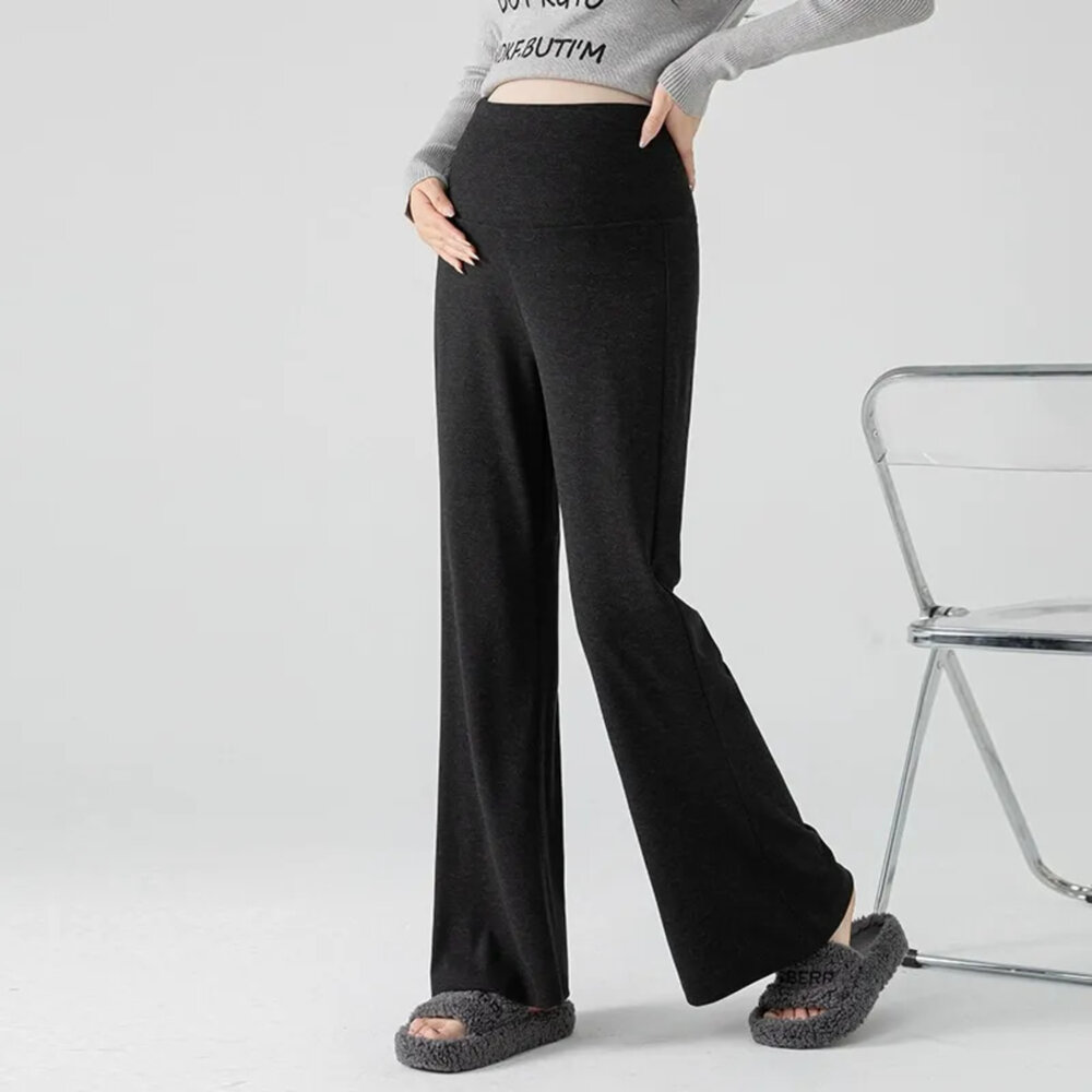 【P7375】 可隨孕期作調整 舒柔 親膚 喇叭褲 高腰 寬褲 托腹褲 孕婦褲 實拍-圖片-2