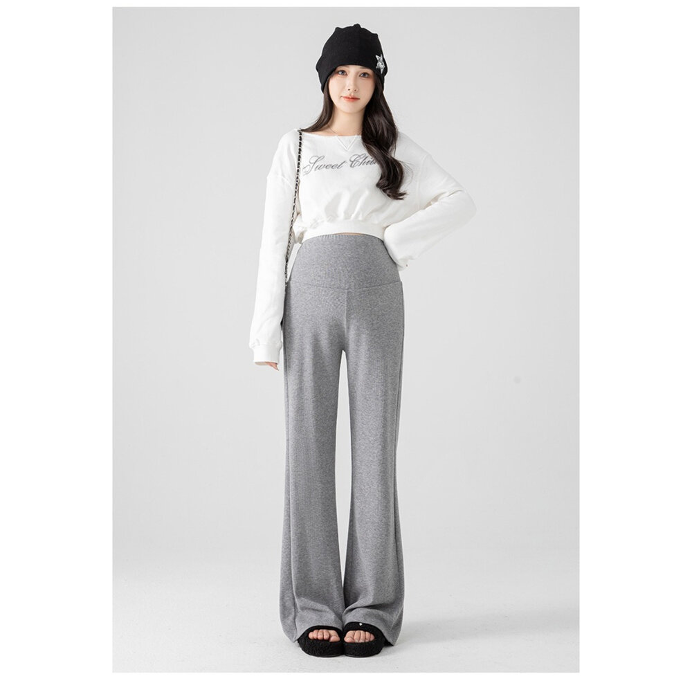 【P7375】 秋意 舒柔 親膚 喇叭褲 高腰 無感托腹 寬褲 托腹褲 孕婦 實拍-圖片-4