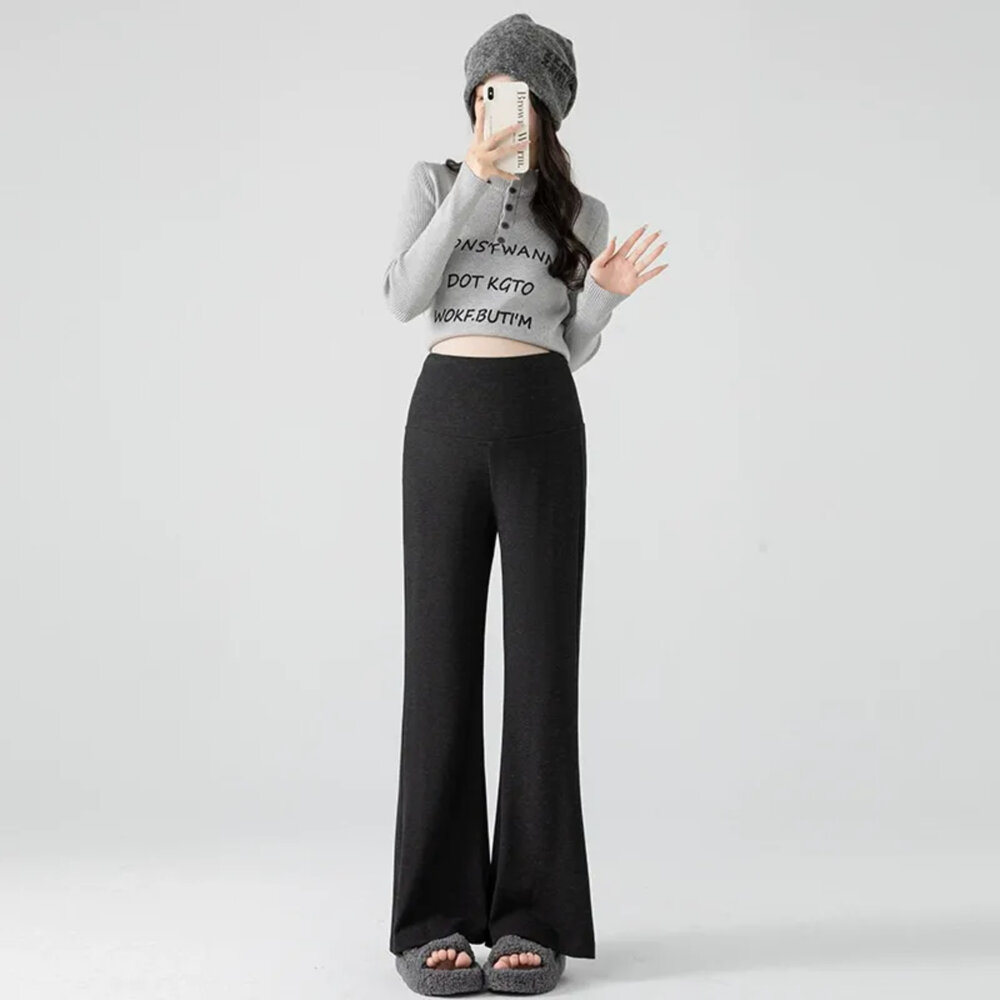 【P7375】 可隨孕期作調整 舒柔 親膚 喇叭褲 高腰 寬褲 托腹褲 孕婦褲 實拍-圖片-6