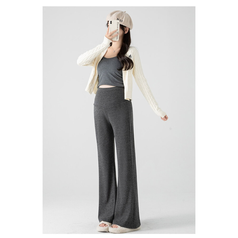 【P7375】 秋意 舒柔 親膚 喇叭褲 高腰 無感托腹 寬褲 托腹褲 孕婦 實拍-圖片-7