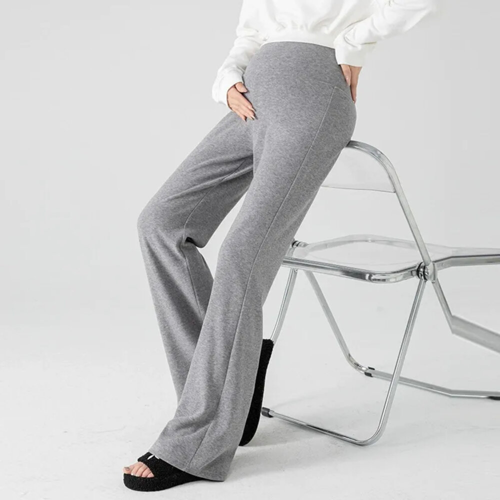 【P7375】 可隨孕期作調整 舒柔 親膚 喇叭褲 高腰 寬褲 托腹褲 孕婦褲 實拍-圖片-8