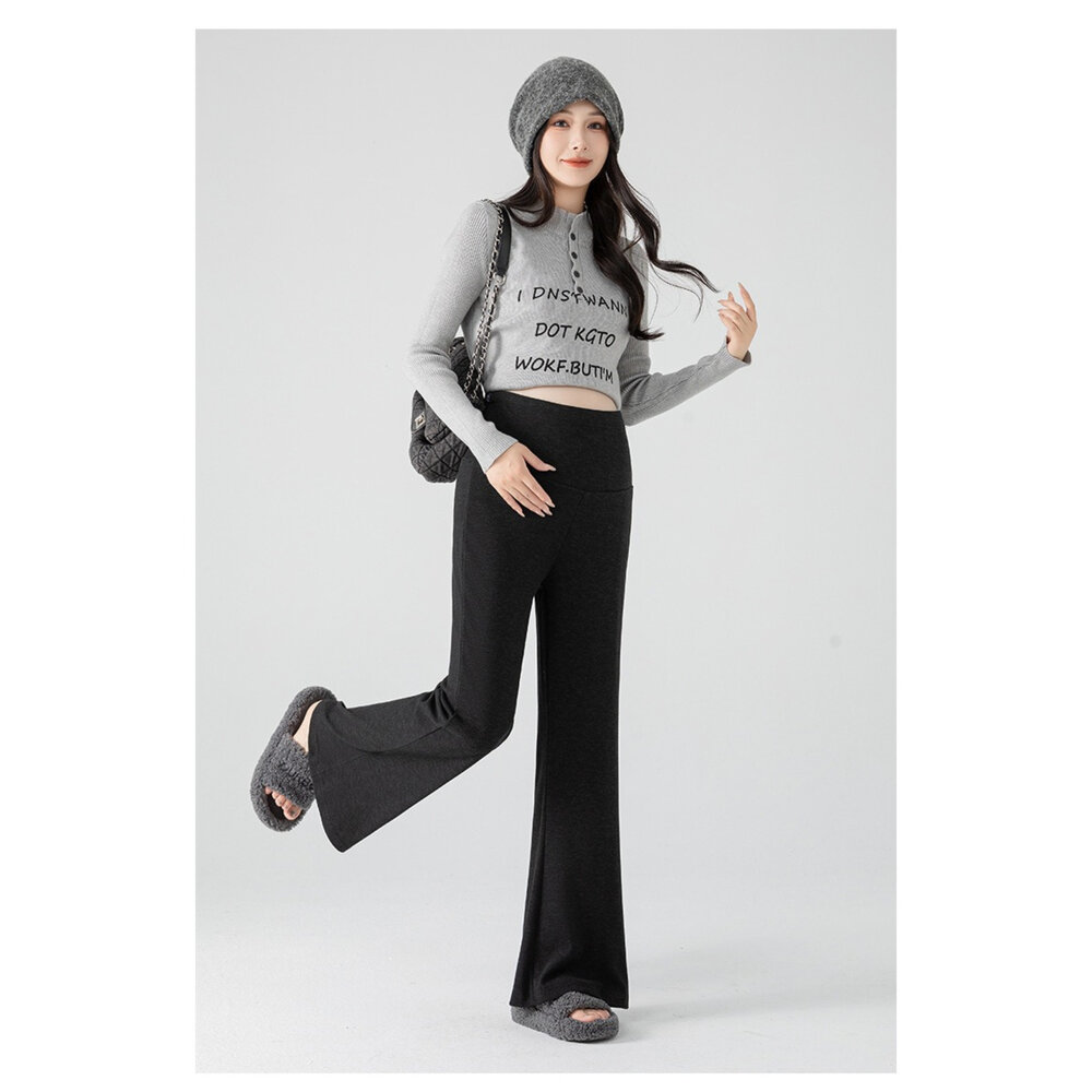 【P7375】 秋意 舒柔 親膚 喇叭褲 高腰 無感托腹 寬褲 托腹褲 孕婦 實拍-圖片-9