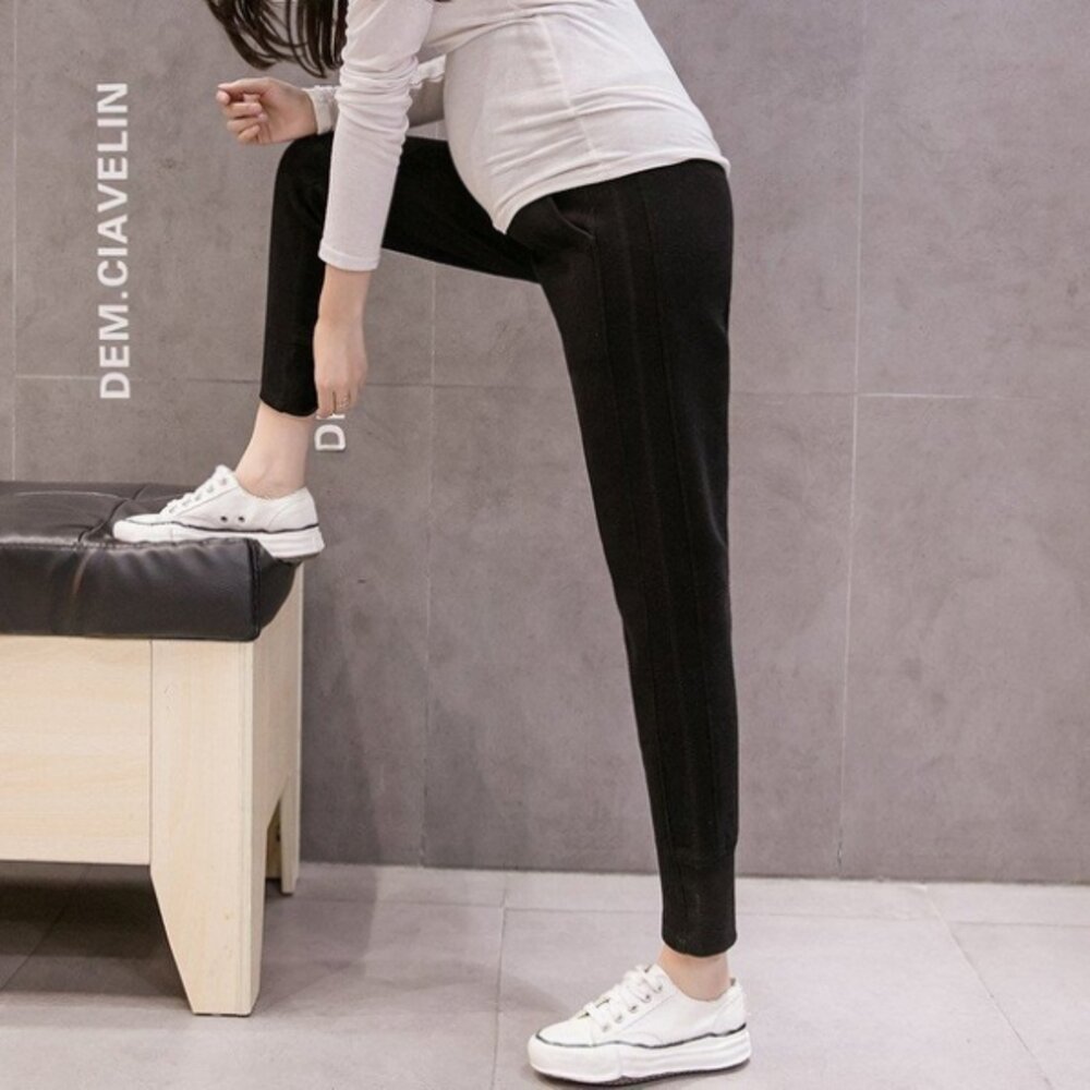 【P7921】秋冬保暖 厚棉 保暖 孕婦長褲 運動褲 束口褲 休閒褲 托腹褲 縮口褲 孕婦褲 加大尺碼 M-4XL-圖片-3