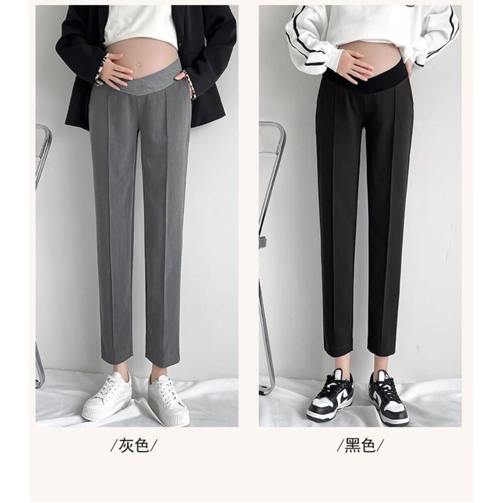 【P8181】 秋冬 韓系 孕婦托腹褲 高腰托腹褲 孕婦 高腰 西裝褲 低腰 不勒肚 九分褲 哈倫褲 老爺褲-圖片-6
