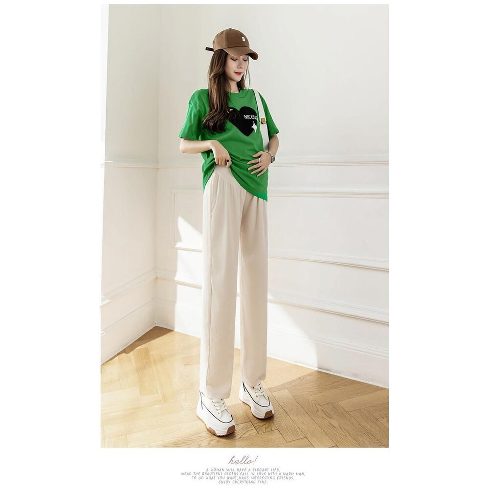 【P8221】夏日 薄款 孕婦 冰絲 寬褲 寬鬆 高腰 托腹褲 托腹寬褲 韓系 實拍 垂感 直筒褲 運動褲 防蚊褲-圖片-5