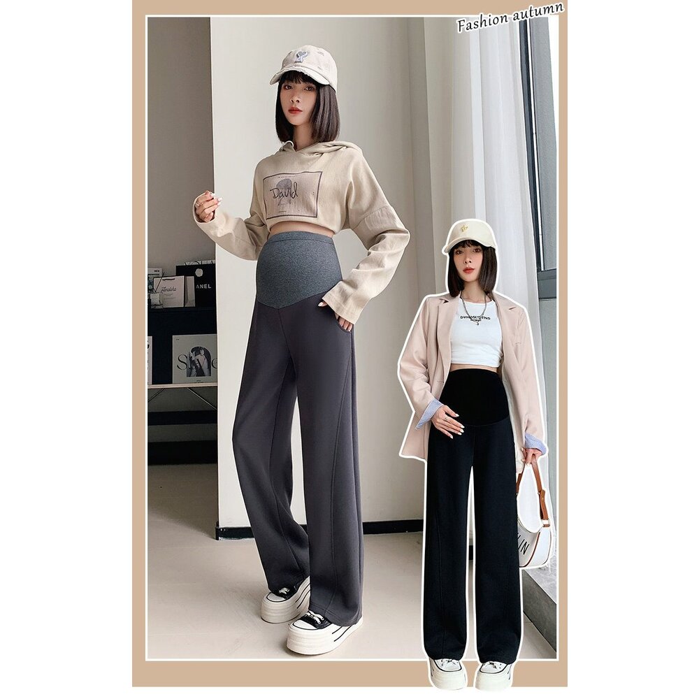 【P8306】 秋冬 厚暖 棉質 直筒褲 孕婦 運動 托腹褲 寬褲 闊腿褲 孕婦長褲 孕婦褲 高腰-圖片-1