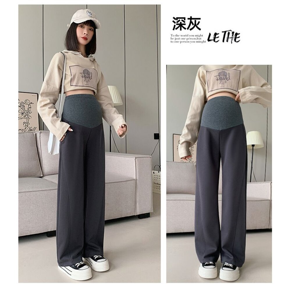 【P8306】 秋冬 厚暖 棉質 直筒褲 孕婦 運動 托腹褲 寬褲 闊腿褲 孕婦長褲 孕婦褲 高腰-圖片-2