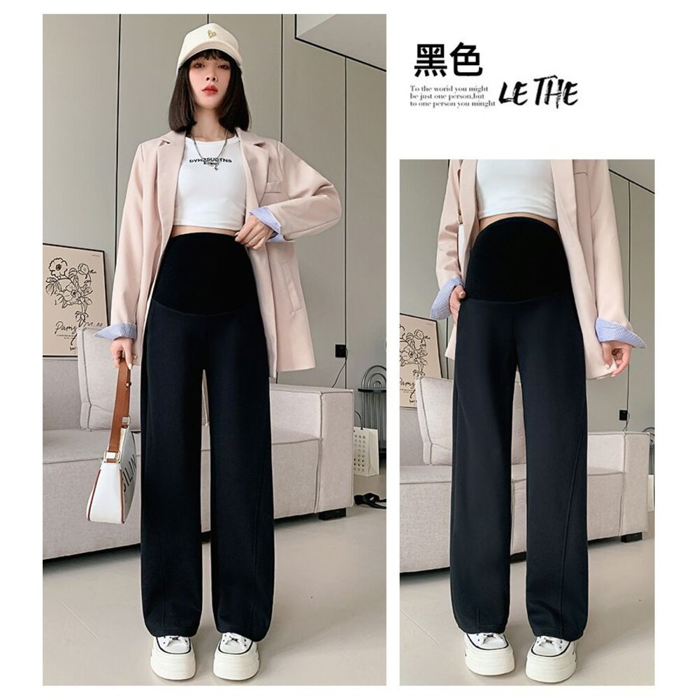 【P8306】 秋冬 厚暖 棉質 直筒褲 孕婦 運動 托腹褲 寬褲 闊腿褲 孕婦長褲 孕婦褲 高腰-圖片-3