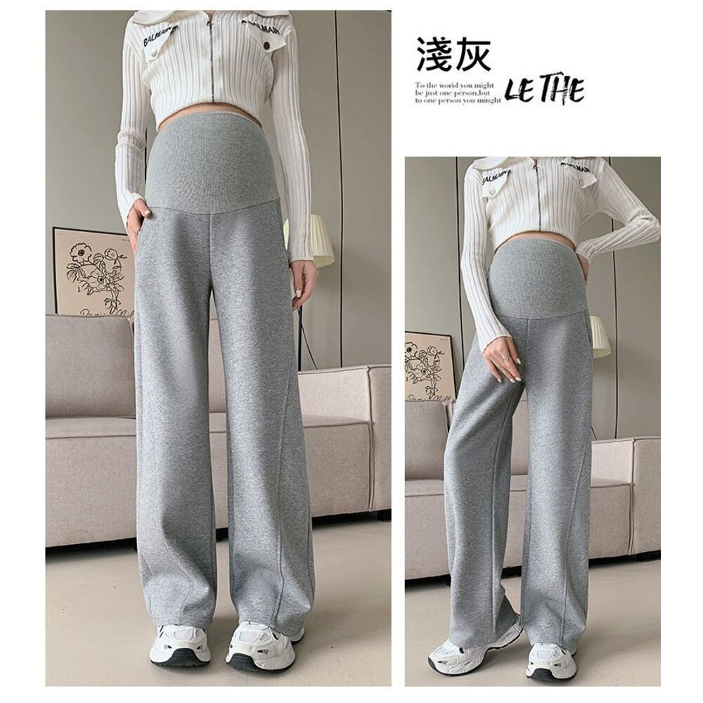 【P8306】 秋冬 厚暖 棉質 直筒褲 孕婦 運動 托腹褲 寬褲 闊腿褲 孕婦長褲 孕婦褲 高腰-圖片-5