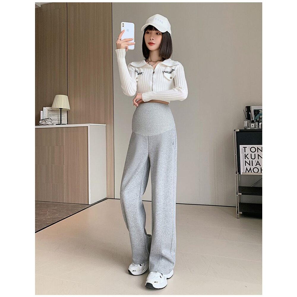 【P8306】 秋冬 厚暖 棉質 直筒褲 孕婦 運動 托腹褲 寬褲 闊腿褲 孕婦長褲 孕婦褲 高腰-圖片-6