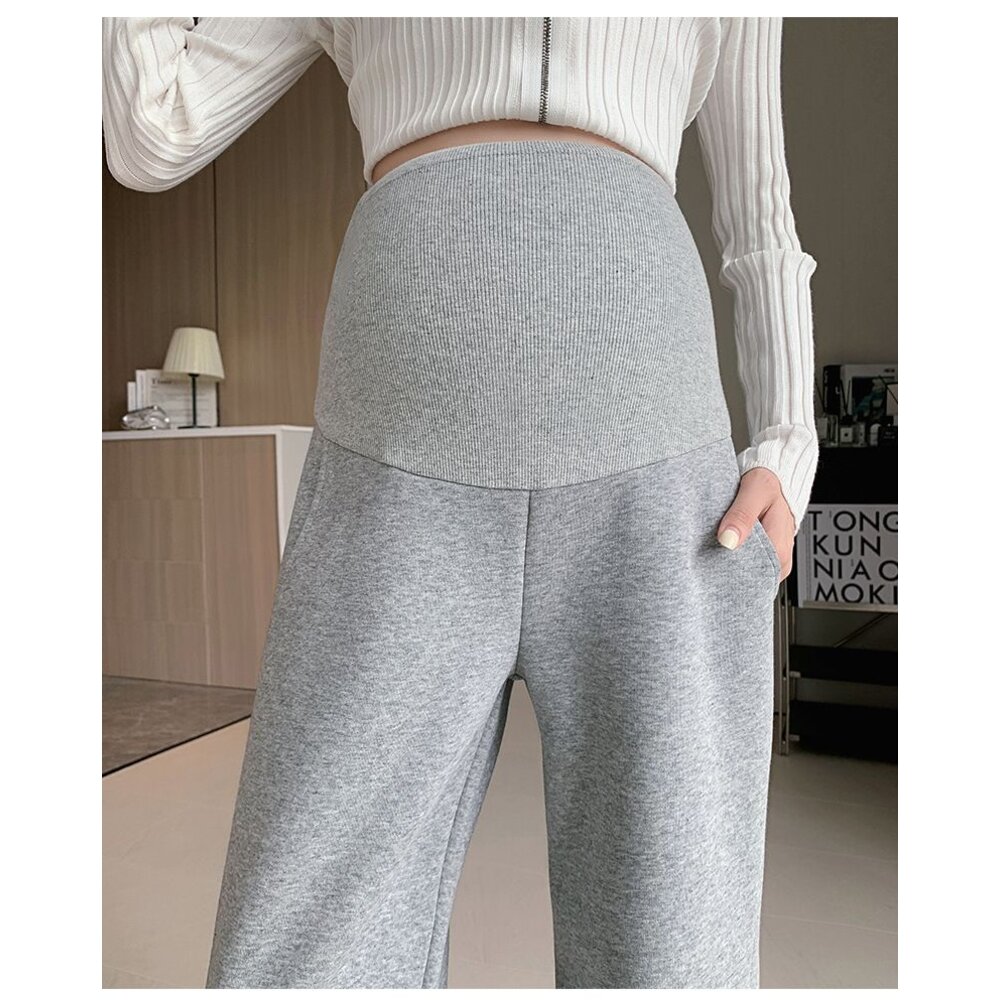 【P8306】 秋冬 厚暖 棉質 直筒褲 孕婦 運動 托腹褲 寬褲 闊腿褲 孕婦長褲 孕婦褲 高腰-圖片-7