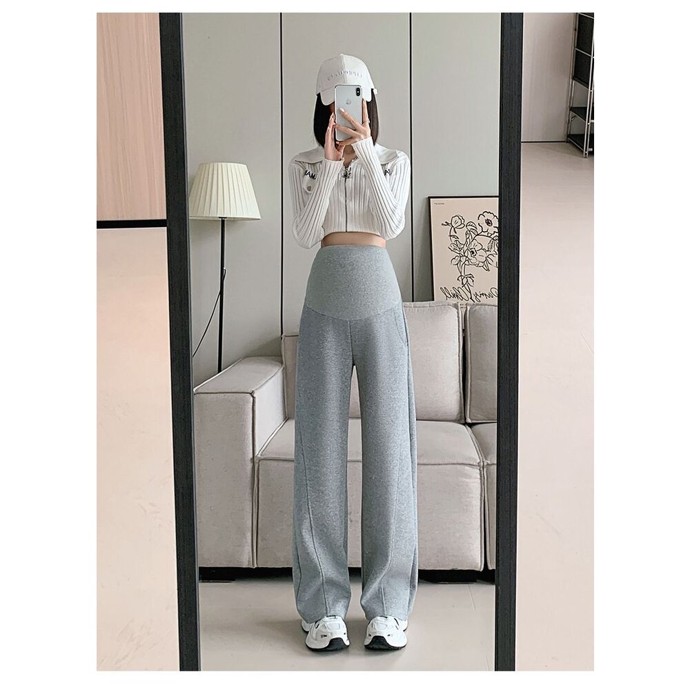 【P8306】 秋冬 厚暖 棉質 直筒褲 孕婦 運動 托腹褲 寬褲 闊腿褲 孕婦長褲 孕婦褲 高腰-圖片-8