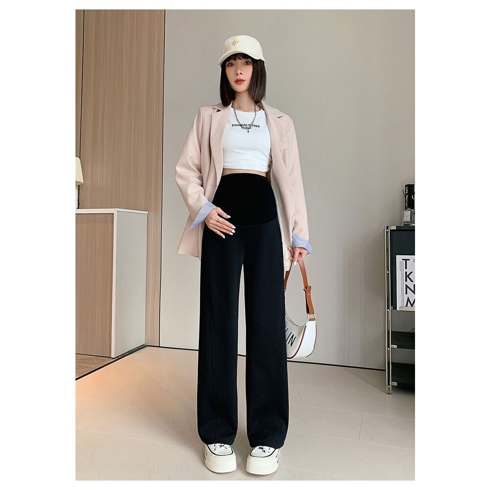 【P8306】 秋冬 厚暖 棉質 直筒褲 孕婦 運動 托腹褲 寬褲 闊腿褲 孕婦長褲 孕婦褲 高腰-圖片-9