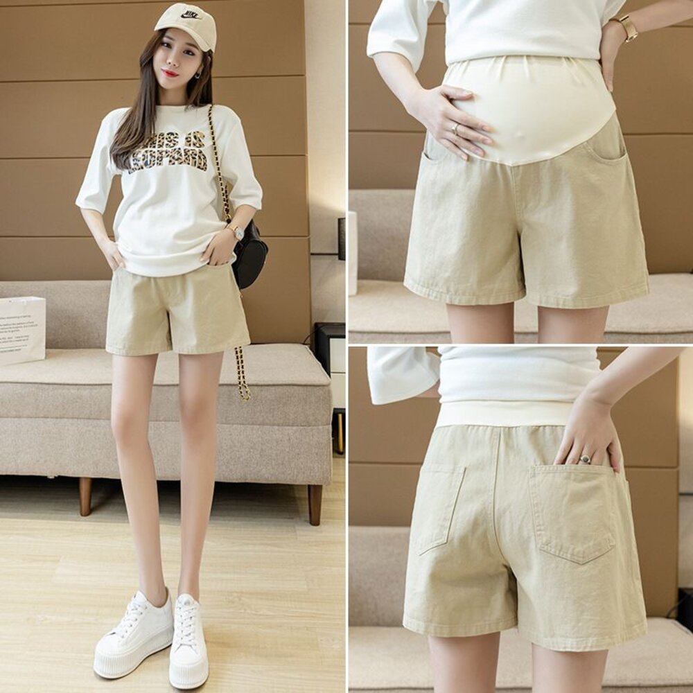 【P8309】 夏日 托腹休閒短褲 高腰 托腹褲 孕婦短褲 牛仔布 孕婦褲 孕婦 實拍-圖片-1