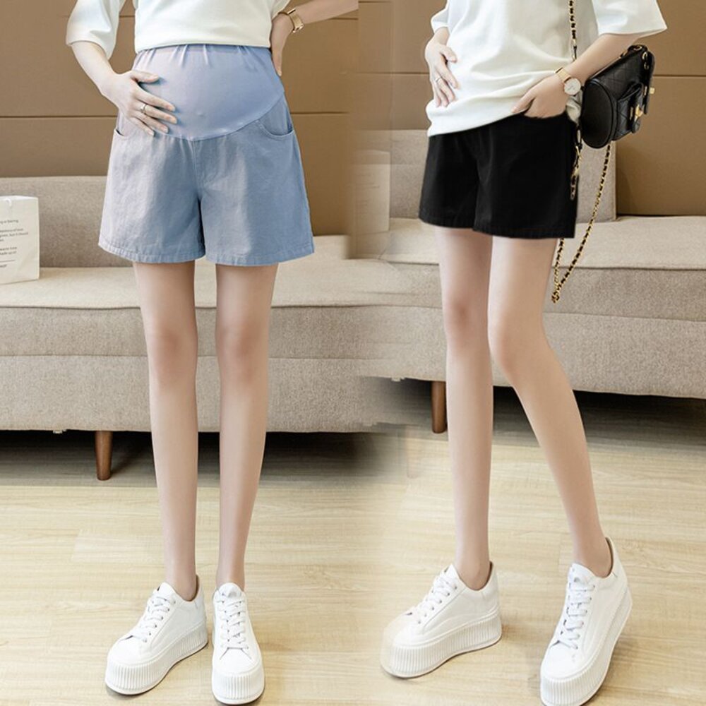 【P8309】 夏日 托腹休閒短褲 高腰 托腹褲 孕婦短褲 牛仔布 孕婦褲 孕婦 實拍-圖片-2