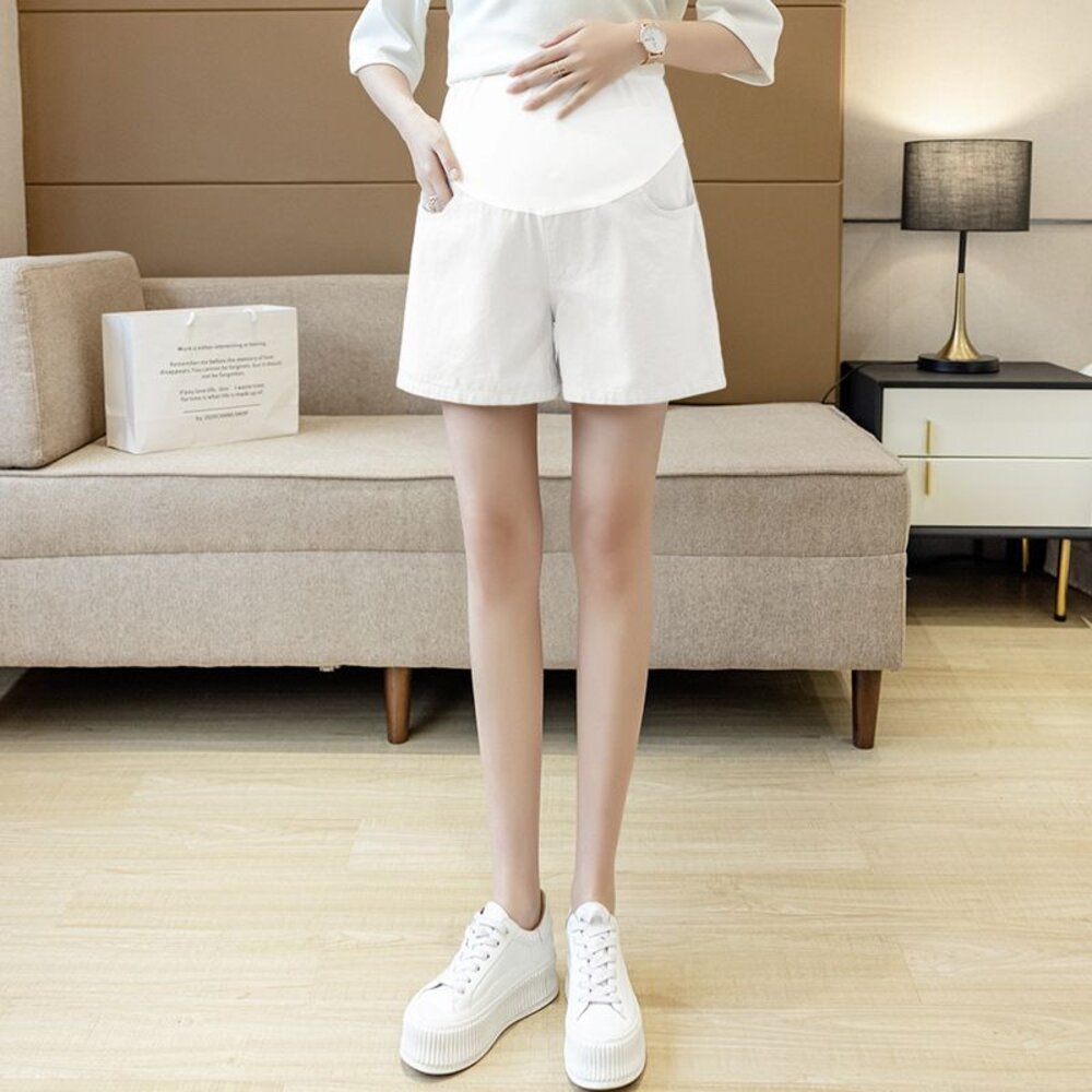 【P8309】 夏日 托腹休閒短褲 高腰 托腹褲 孕婦短褲 牛仔布 孕婦褲 孕婦 實拍-圖片-5