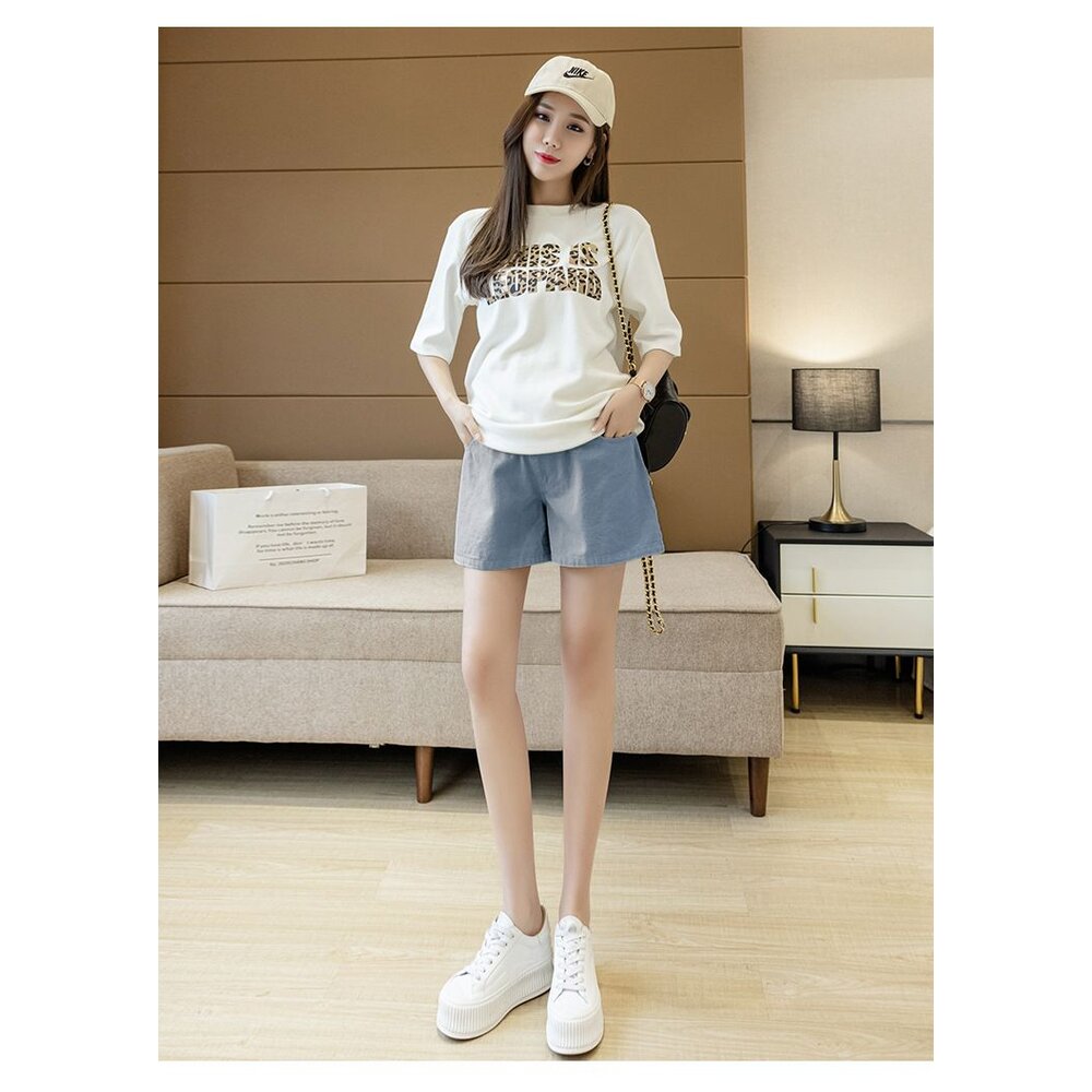 【P8309】 夏日 托腹休閒短褲 高腰 托腹褲 孕婦短褲 牛仔布 孕婦褲 孕婦 實拍-圖片-6