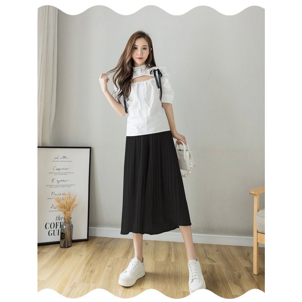 【P8341】夏日 孕婦 百褶 雪紡 褲裙 寬褲 春夏 高腰 寬鬆 托腹褲 韓系 實拍-圖片-3