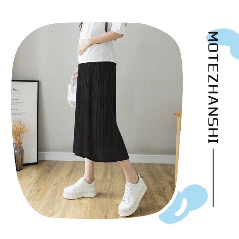 【P8341】夏日 孕婦 百褶 雪紡 褲裙 寬褲 春夏 高腰 寬鬆 托腹褲 韓系 實拍-圖片-6