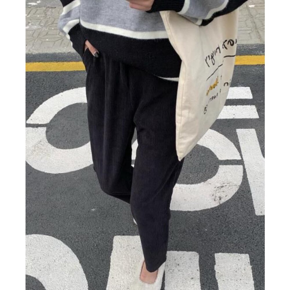 【P8528】秋冬 孕婦 顯瘦 保暖 絨布 坑條 春秋款 高腰 托腹 孕婦褲 寬鬆 哈倫褲 韓系 實拍-圖片-1