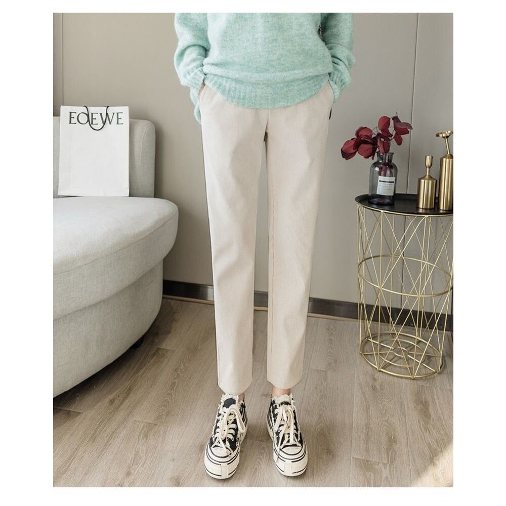 【P8528】秋冬 孕婦 顯瘦 保暖 絨布 坑條 春秋款 高腰 托腹 孕婦褲 寬鬆 哈倫褲 韓系 實拍-圖片-7