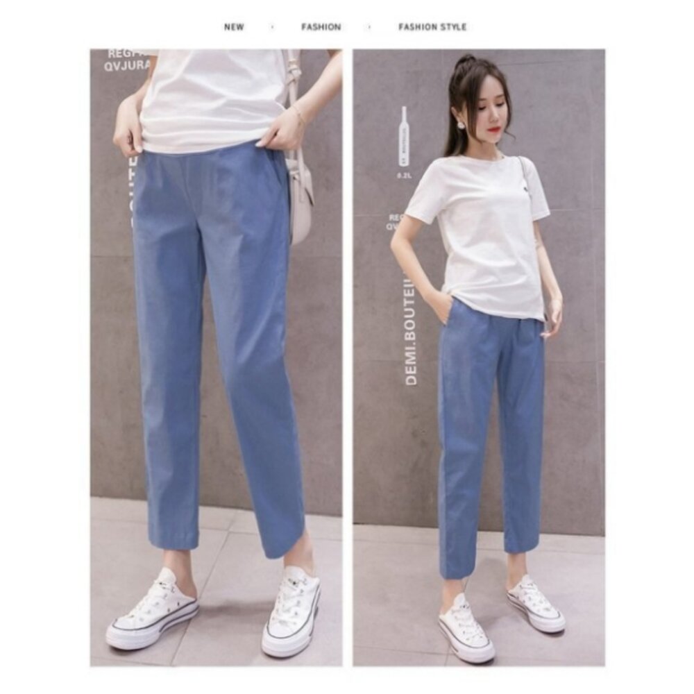【P9002】 春夏 棉麻孕婦褲 孕婦裝 孕婦托腹褲 純色 九分褲 哈倫褲 老爺褲-圖片-2
