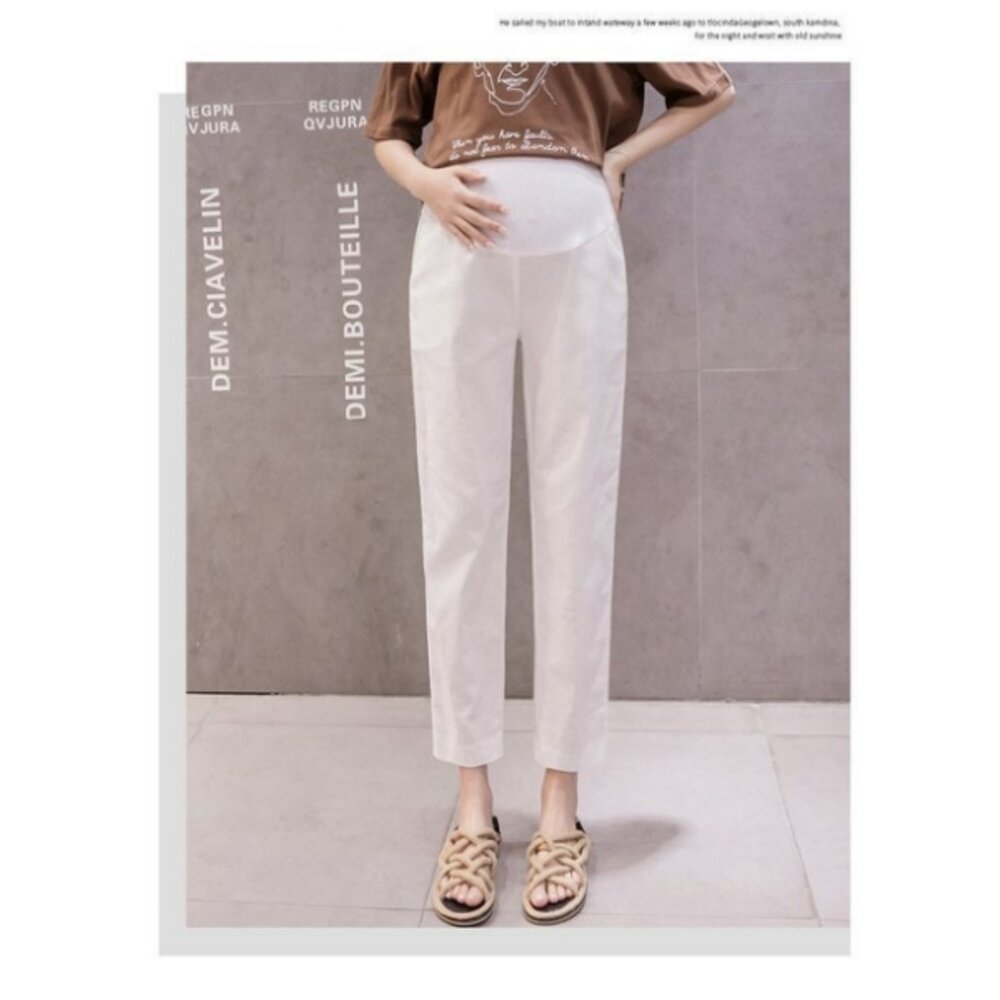 【P9002】 春夏 棉麻孕婦褲 孕婦裝 孕婦托腹褲 純色 九分褲 哈倫褲 老爺褲-圖片-4