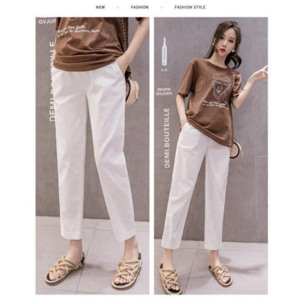 【P9002】 春夏 棉麻孕婦褲 孕婦裝 孕婦托腹褲 純色 九分褲 哈倫褲 老爺褲-圖片-5