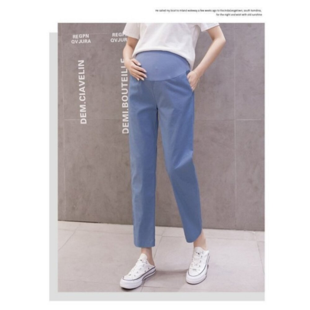 【P9002】 春夏 棉麻孕婦褲 孕婦裝 孕婦托腹褲 純色 九分褲 哈倫褲 老爺褲-圖片-6