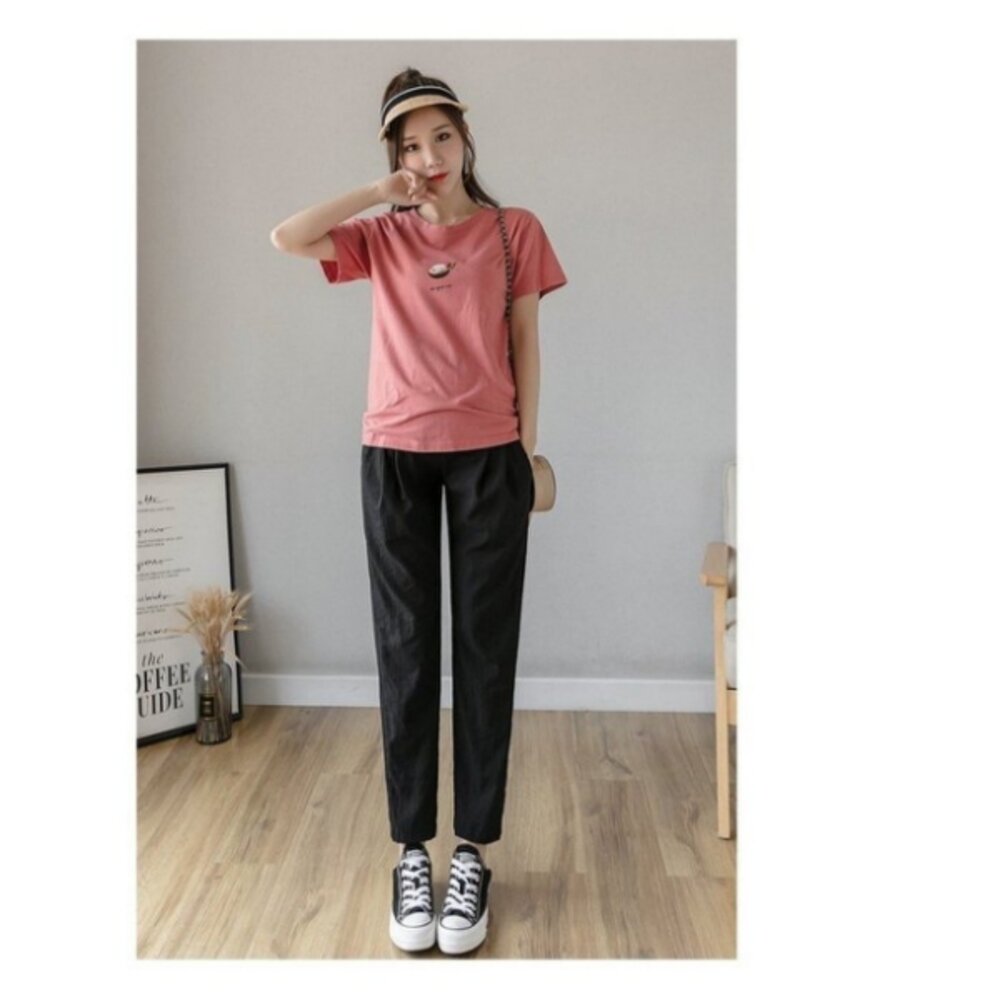 【P9004】 春夏 棉麻 托腹褲 純色 哈倫褲 M-XXL 孕婦 高腰 托腹褲 九分褲-圖片-2