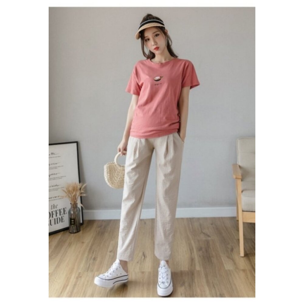 【P9004】 春夏 棉麻 托腹褲 純色 哈倫褲 M-XXL 孕婦 高腰 托腹褲 九分褲-圖片-3